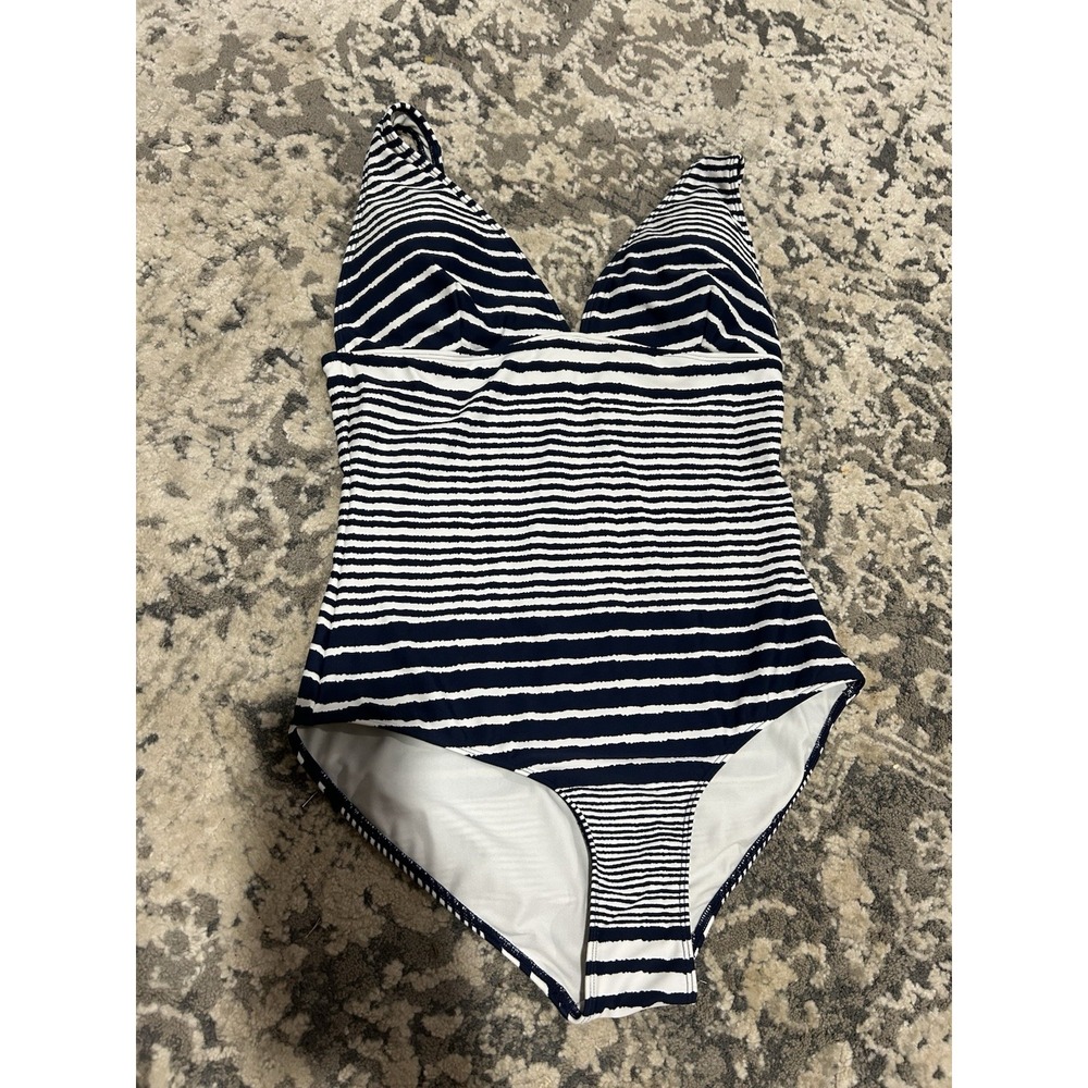 Vineyard Vines Women's Navy Striped V-neck One Piece Swimsuit Size Medium